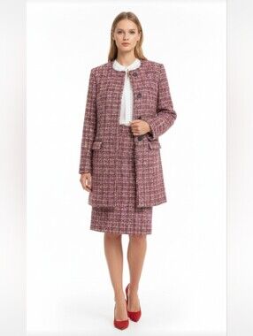 NWOT! TALBOTS! STUNNING RED, ORANGE, BROWN, BLK & CREAM WOOL+ SKIRT SUIT! SZ 4P